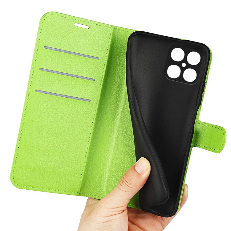 For Honor X8 4G Litchi Texture PU Leather Wallet Mobile Phone Case Stand Function Drop-proof Phone Cover - Green