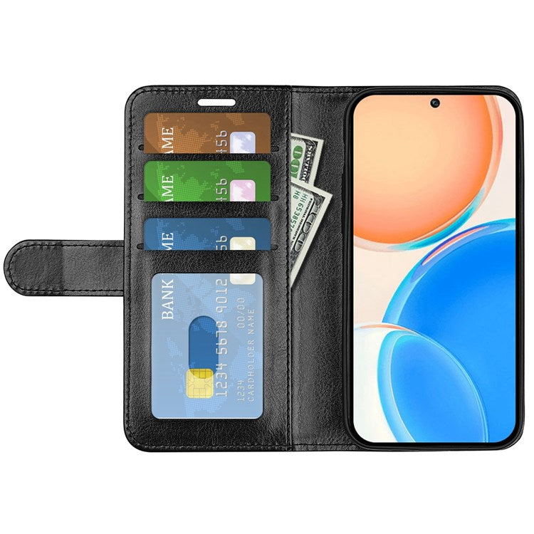 For Honor X8 4G Crazy Horse Texture Cell Phone Cover Folio Flip Leather Wallet Stand Protective Case - Black