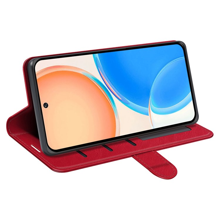 For Honor X8 4G Crazy Horse Texture Cell Phone Cover Folio Flip Leather Wallet Stand Protective Case - Red