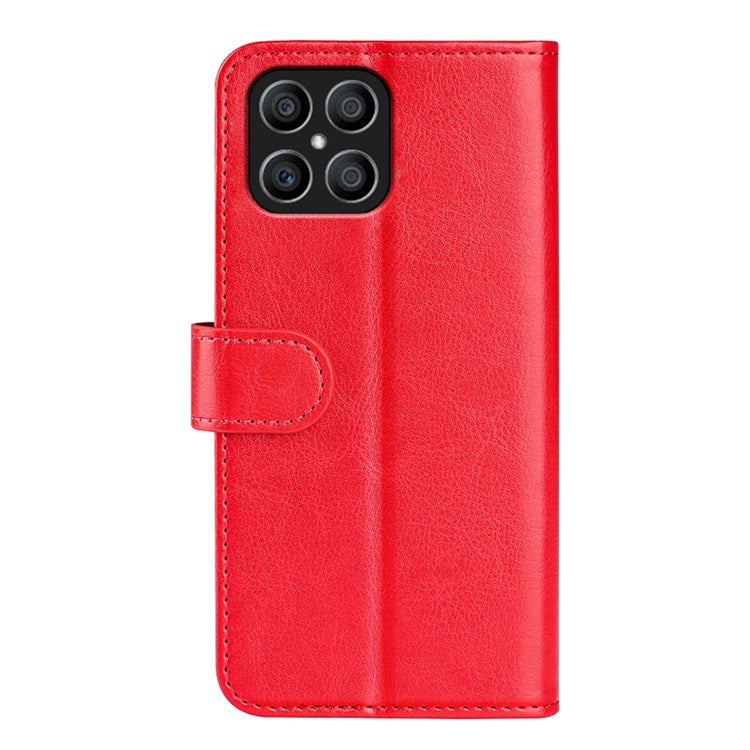 For Honor X8 4G Crazy Horse Texture Cell Phone Cover Folio Flip Leather Wallet Stand Protective Case - Red