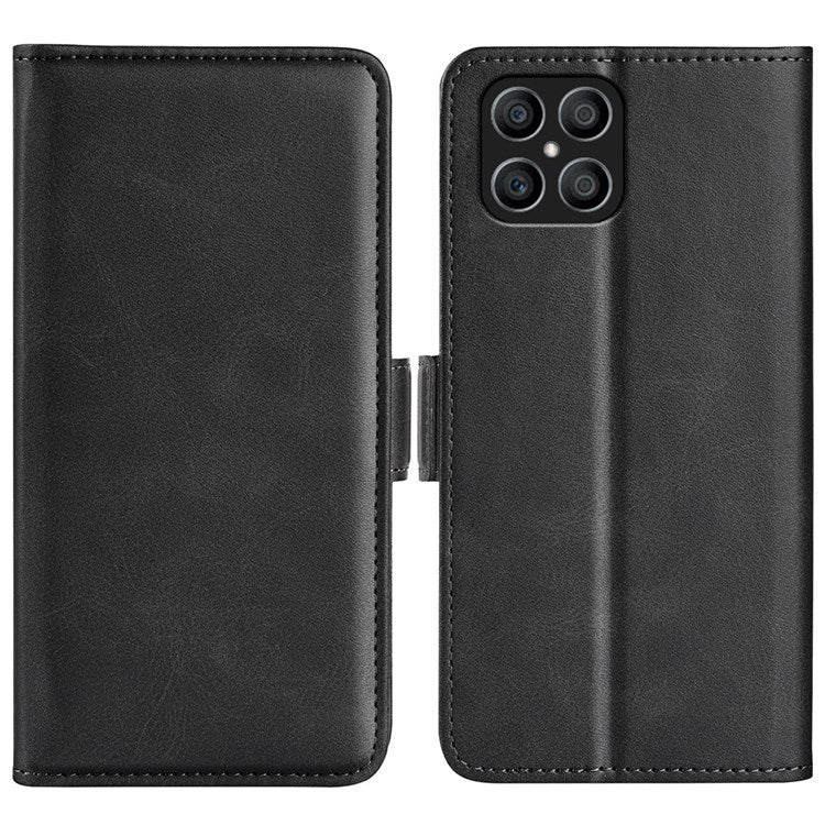 For Honor X8 4G Textured PU Leather Phone Case Foldable Stand Wallet Function Protective Cover - Black