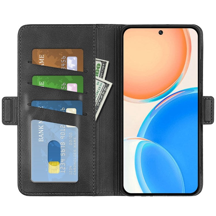 For Honor X8 4G Textured PU Leather Phone Case Foldable Stand Wallet Function Protective Cover - Black