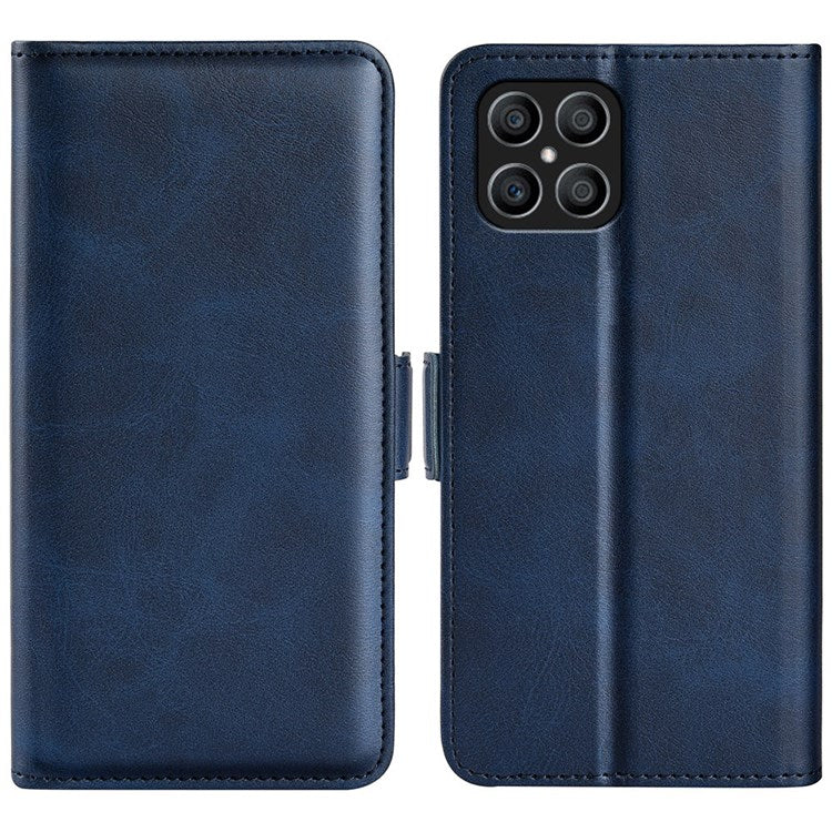 For Honor X8 4G Textured PU Leather Phone Case Foldable Stand Wallet Function Protective Cover - Blue