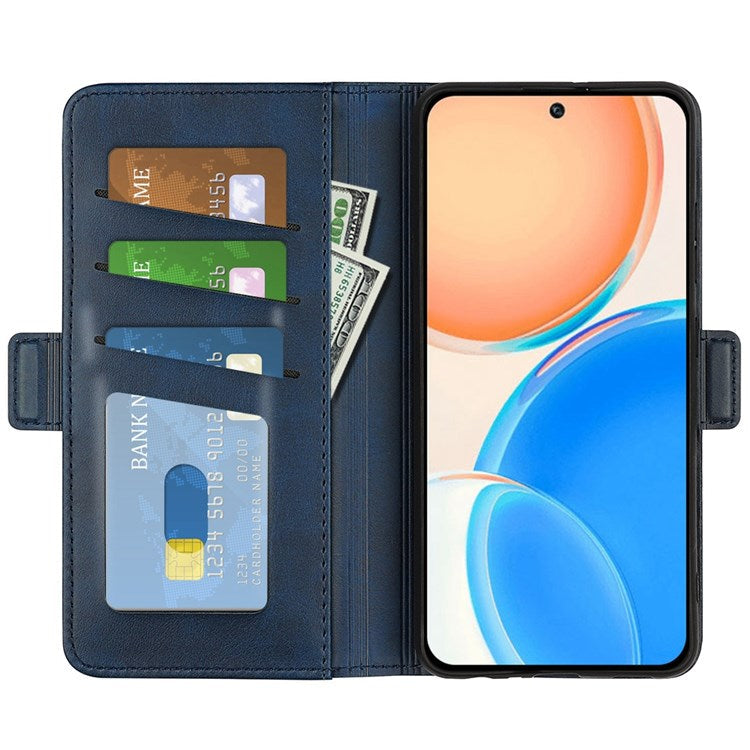For Honor X8 4G Textured PU Leather Phone Case Foldable Stand Wallet Function Protective Cover - Blue
