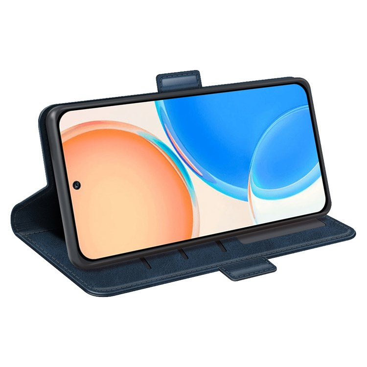 For Honor X8 4G Textured PU Leather Phone Case Foldable Stand Wallet Function Protective Cover - Blue