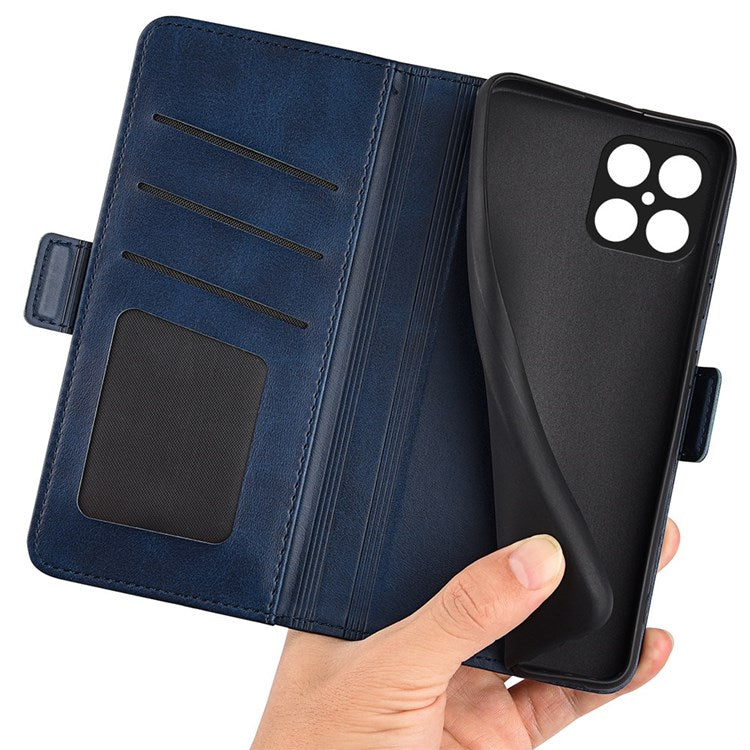 For Honor X8 4G Textured PU Leather Phone Case Foldable Stand Wallet Function Protective Cover - Blue