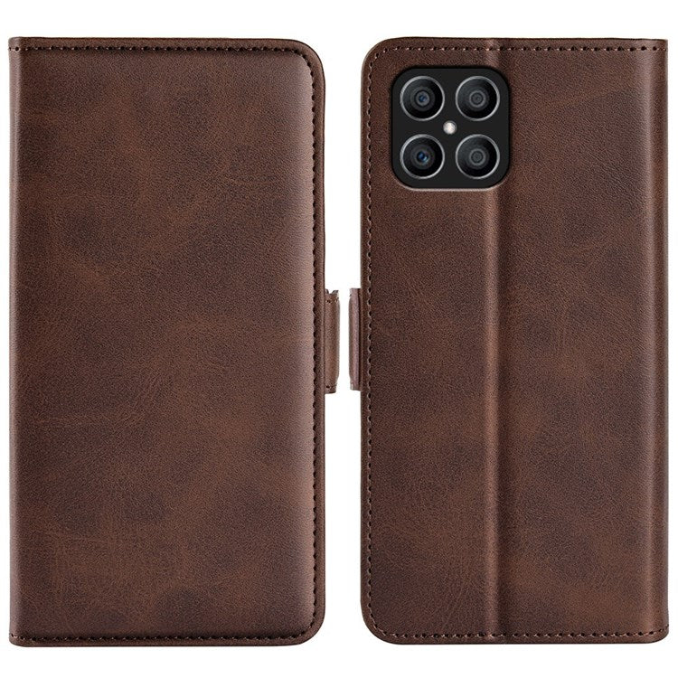 For Honor X8 4G Textured PU Leather Phone Case Foldable Stand Wallet Function Protective Cover - Brown