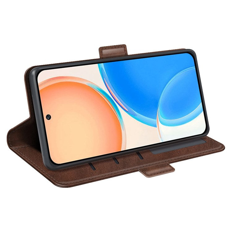 For Honor X8 4G Textured PU Leather Phone Case Foldable Stand Wallet Function Protective Cover - Brown