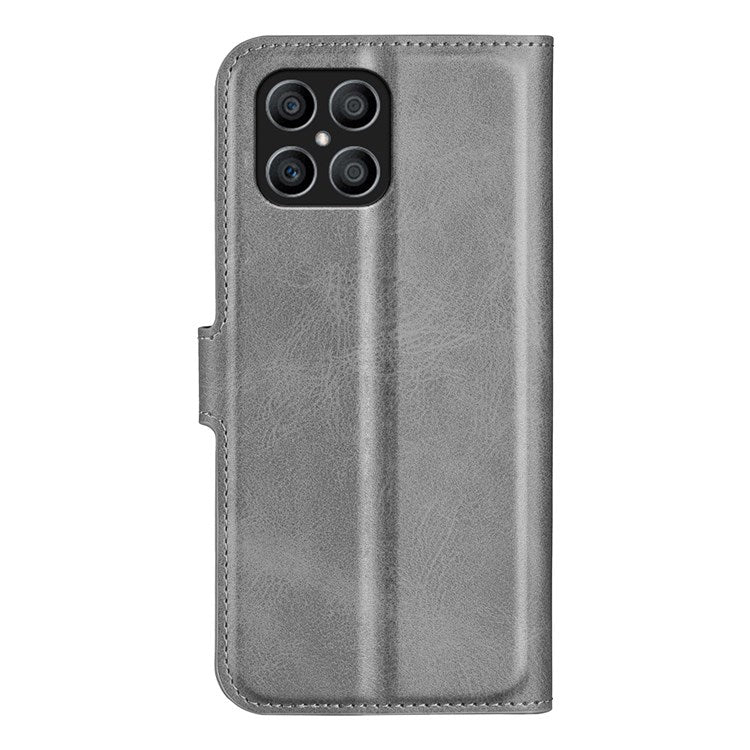 For Honor X8 4G Textured PU Leather Cover Stand Wallet Feature Magnetic Clasp Shockproof Flip Phone Case - Grey