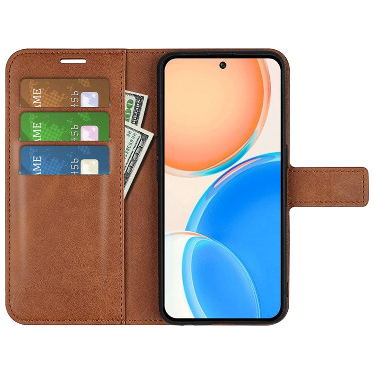 For Honor X8 4G Textured PU Leather Cover Stand Wallet Feature Magnetic Clasp Shockproof Flip Phone Case - Light Brown