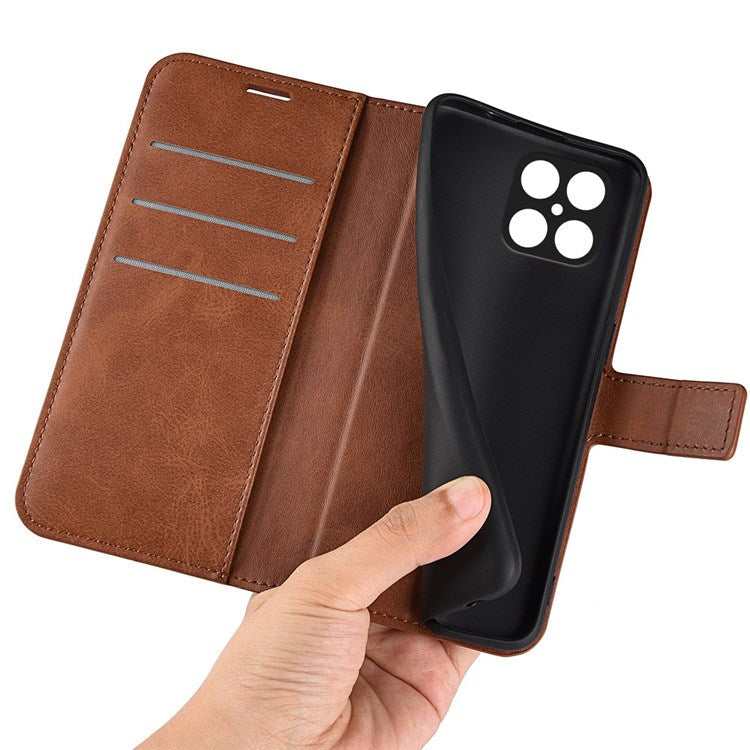 For Honor X8 4G Textured PU Leather Cover Stand Wallet Feature Magnetic Clasp Shockproof Flip Phone Case - Light Brown