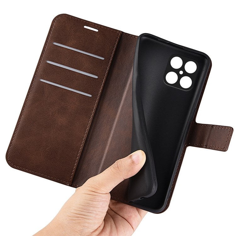 For Honor X8 4G Textured PU Leather Cover Stand Wallet Feature Magnetic Clasp Shockproof Flip Phone Case - Brown