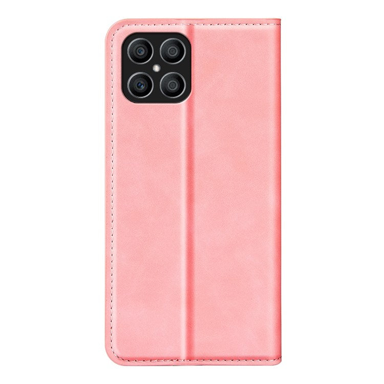 For Honor X8 4G Skin-touch Folio Flip Leather Cover Auto-absorbed Magnetic Phone Wallet Stand Case - Pink