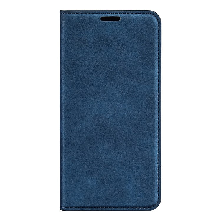 For Honor X8 4G Skin-touch Folio Flip Leather Cover Auto-absorbed Magnetic Phone Wallet Stand Case - Blue