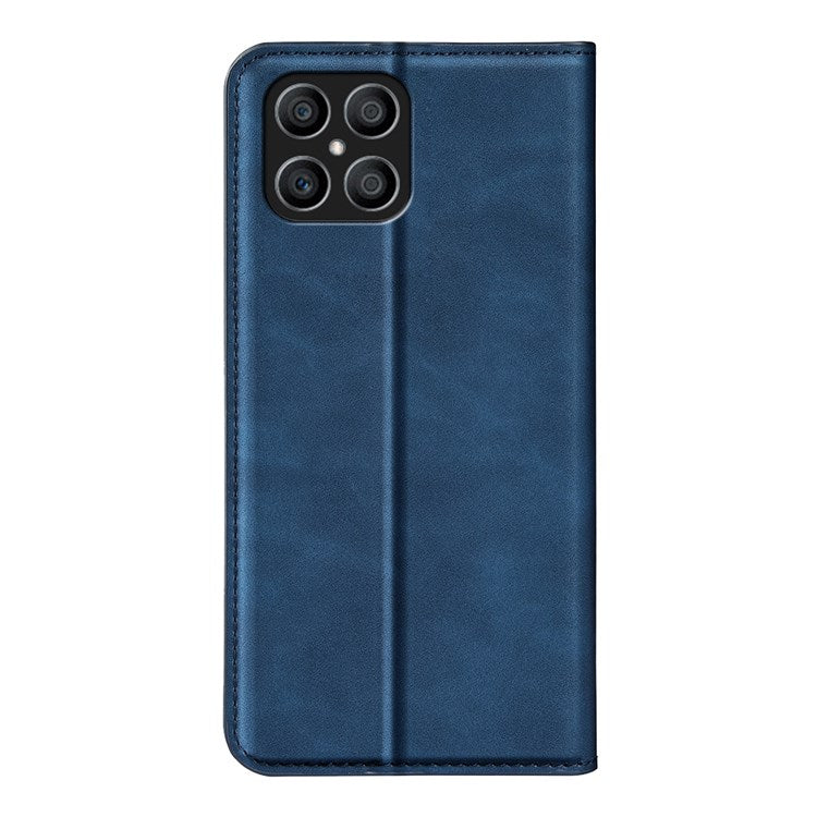 For Honor X8 4G Skin-touch Folio Flip Leather Cover Auto-absorbed Magnetic Phone Wallet Stand Case - Blue