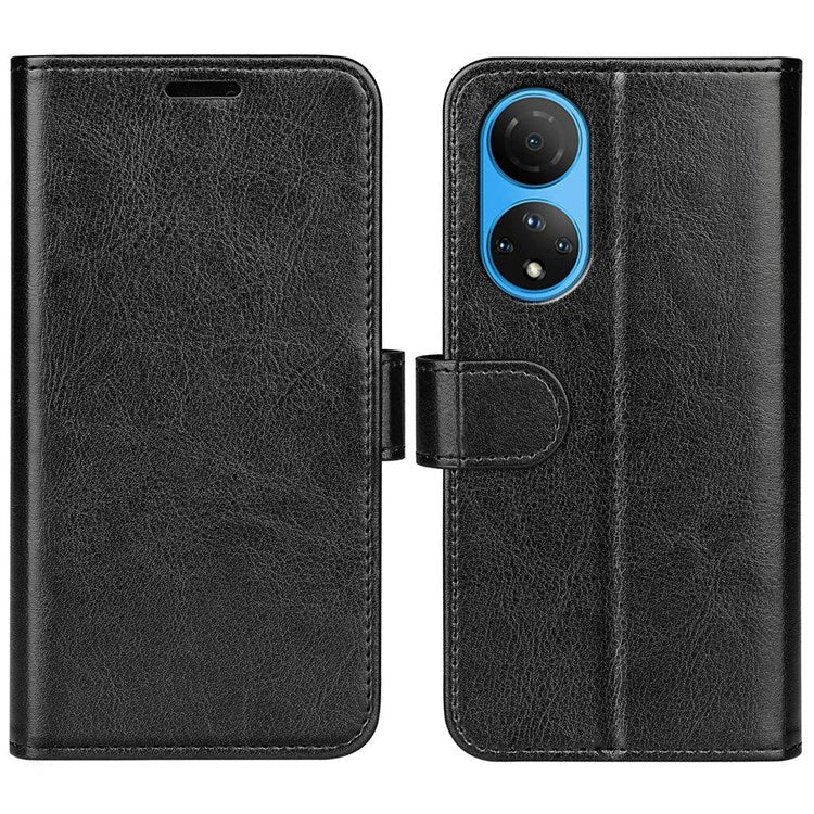 For Honor X7 Crazy Horse Texture Leather Phone Cover Folio Flip Stand Protective Case with Wallet - Black