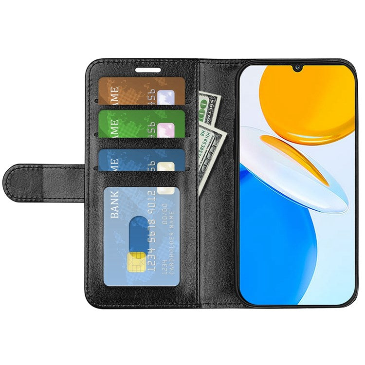 For Honor X7 Crazy Horse Texture Leather Phone Cover Folio Flip Stand Protective Case with Wallet - Black