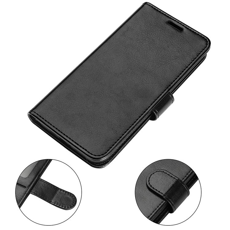 For Honor X7 Crazy Horse Texture Leather Phone Cover Folio Flip Stand Protective Case with Wallet - Black
