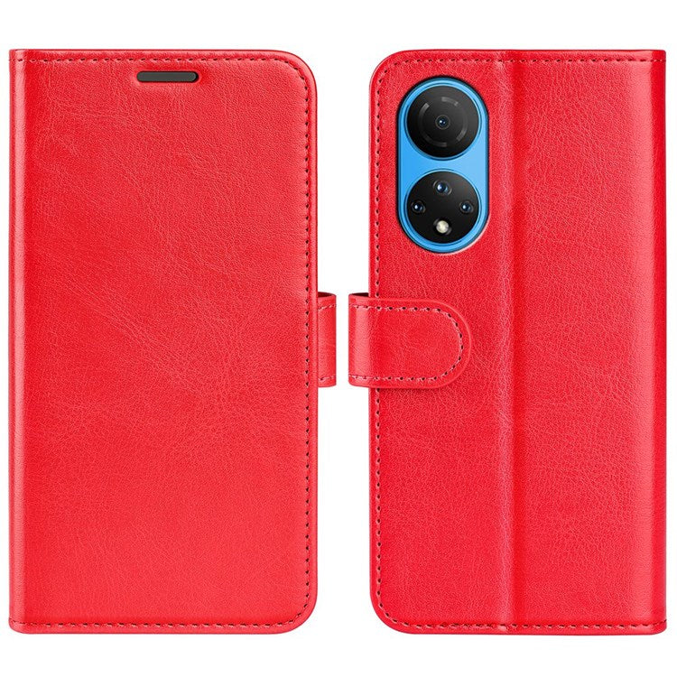 For Honor X7 Crazy Horse Texture Leather Phone Cover Folio Flip Stand Protective Case with Wallet - Red
