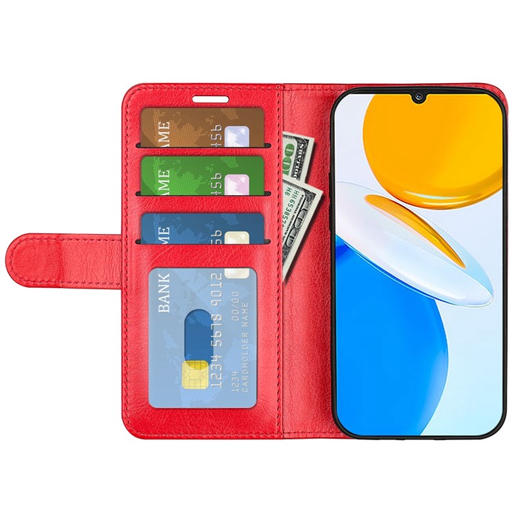 For Honor X7 Crazy Horse Texture Leather Phone Cover Folio Flip Stand Protective Case with Wallet - Red