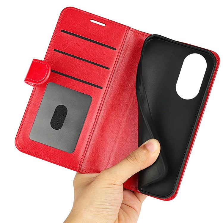 For Honor X7 Crazy Horse Texture Leather Phone Cover Folio Flip Stand Protective Case with Wallet - Red