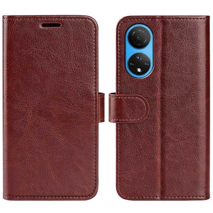 For Honor X7 Crazy Horse Texture Leather Phone Cover Folio Flip Stand Protective Case with Wallet - Brown