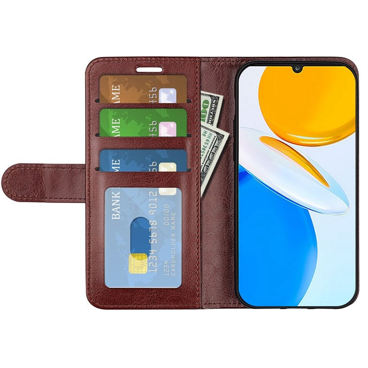 For Honor X7 Crazy Horse Texture Leather Phone Cover Folio Flip Stand Protective Case with Wallet - Brown