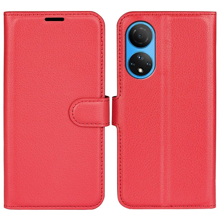 For Honor X7 Litchi Texture PU Leather Phone Full-protection Case Wallet Stand Function Shockproof Cover - Red