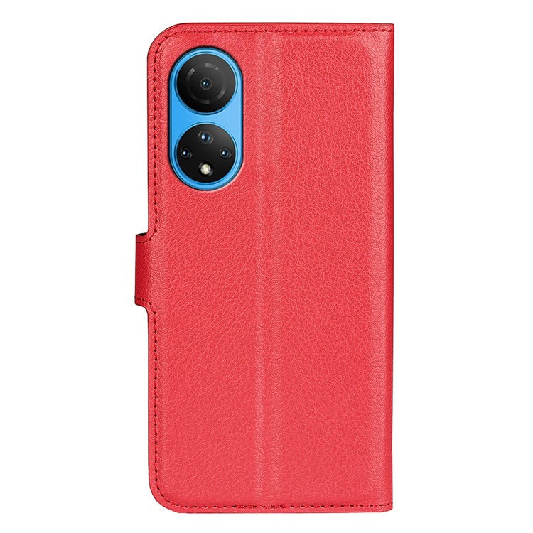 For Honor X7 Litchi Texture PU Leather Phone Full-protection Case Wallet Stand Function Shockproof Cover - Red