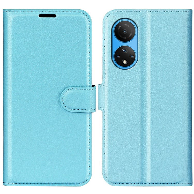 For Honor X7 Litchi Texture PU Leather Phone Full-protection Case Wallet Stand Function Shockproof Cover - Blue