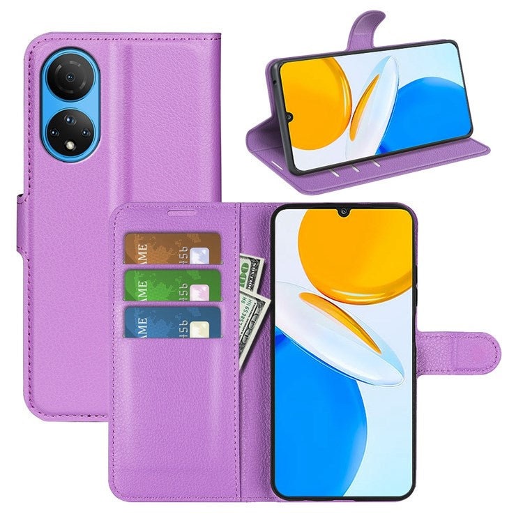 For Honor X7 Litchi Texture PU Leather Phone Full-protection Case Wallet Stand Function Shockproof Cover - Purple
