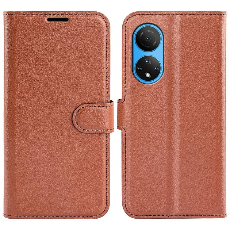 For Honor X7 Litchi Texture PU Leather Phone Full-protection Case Wallet Stand Function Shockproof Cover - Brown