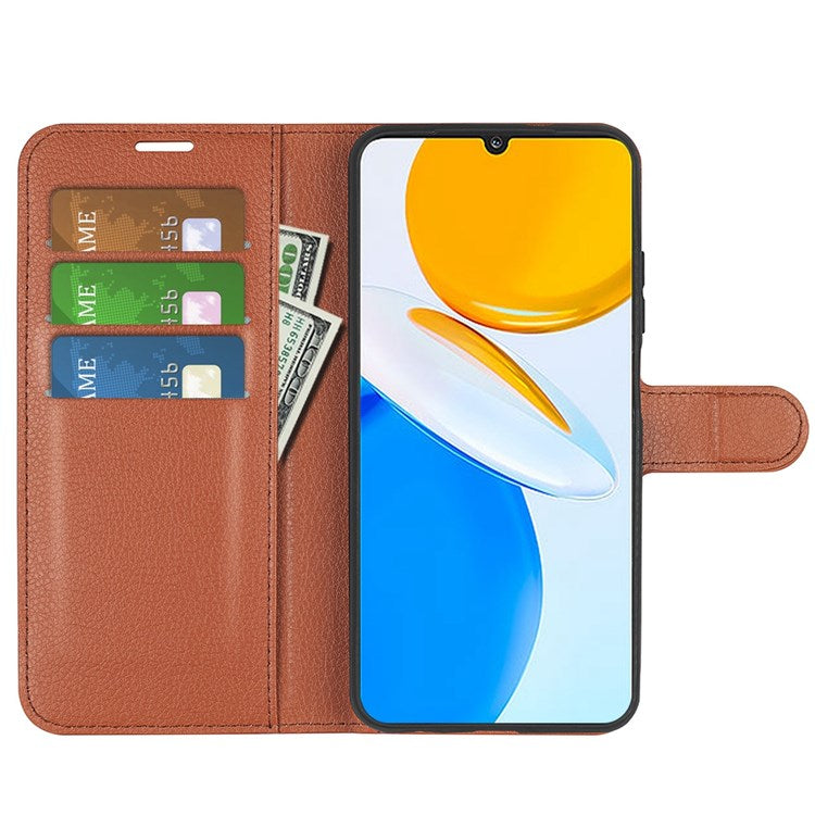 For Honor X7 Litchi Texture PU Leather Phone Full-protection Case Wallet Stand Function Shockproof Cover - Brown