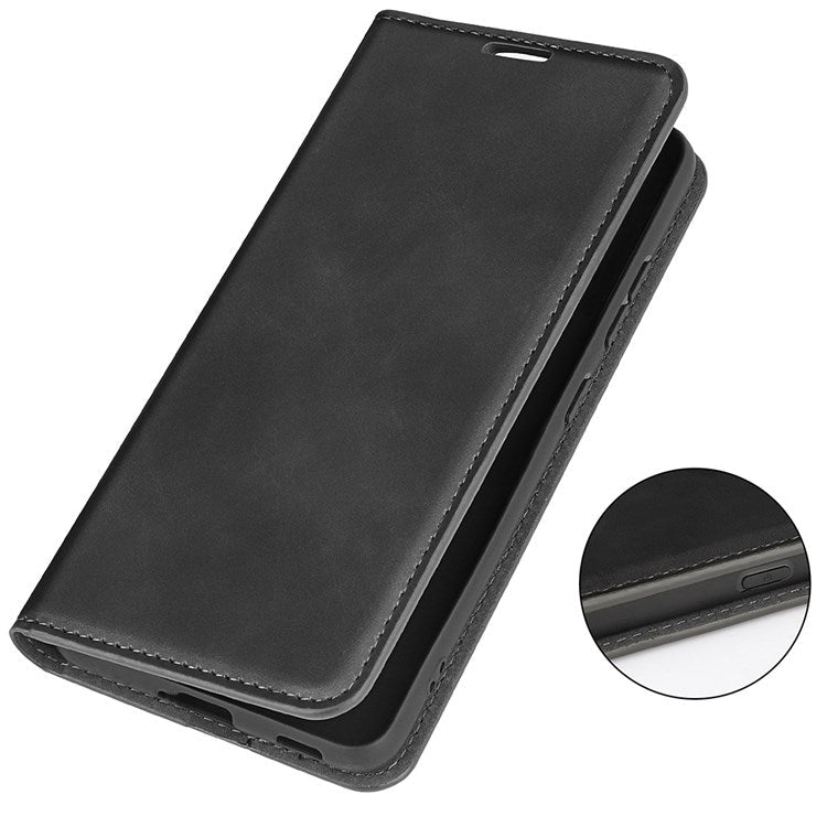 For Honor X7 Skin-touch Feeling PU Leather Cover Magnetic Auto-absorbed Phone Wallet Stand Case - Black