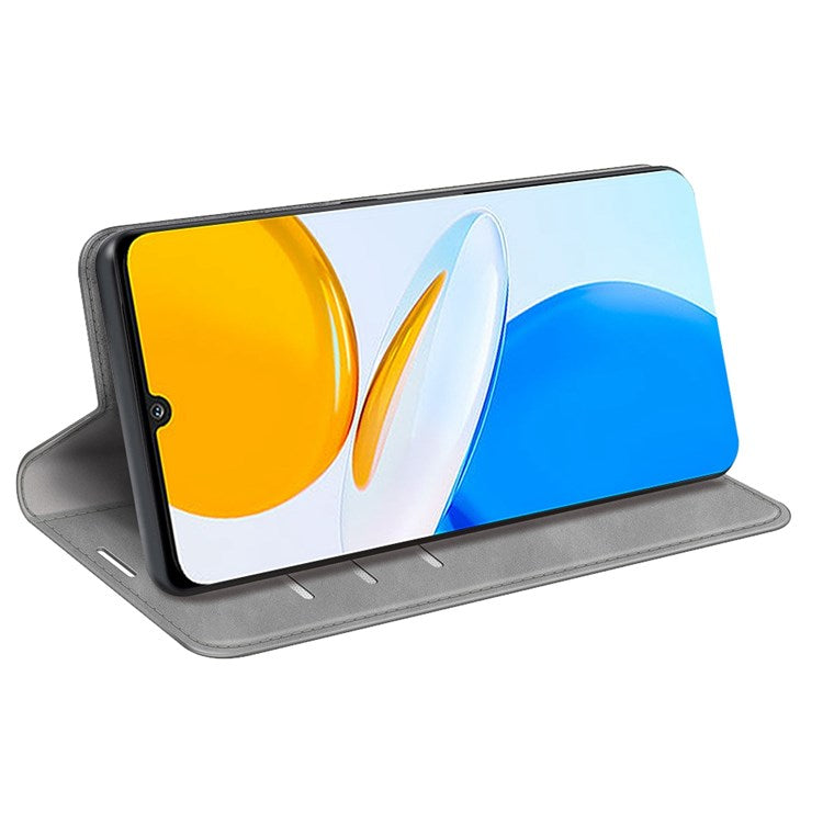 For Honor X7 Skin-touch Feeling PU Leather Cover Magnetic Auto-absorbed Phone Wallet Stand Case - Grey