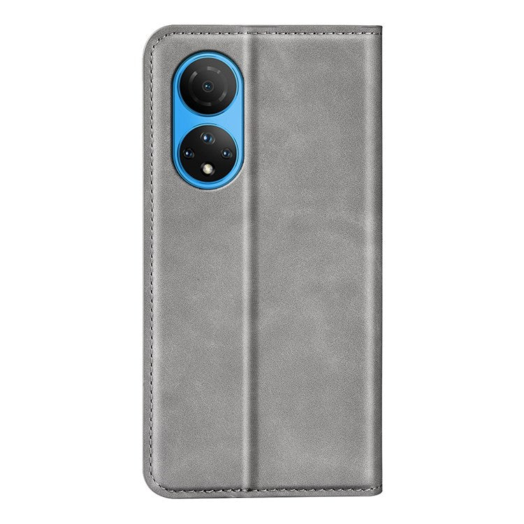 For Honor X7 Skin-touch Feeling PU Leather Cover Magnetic Auto-absorbed Phone Wallet Stand Case - Grey