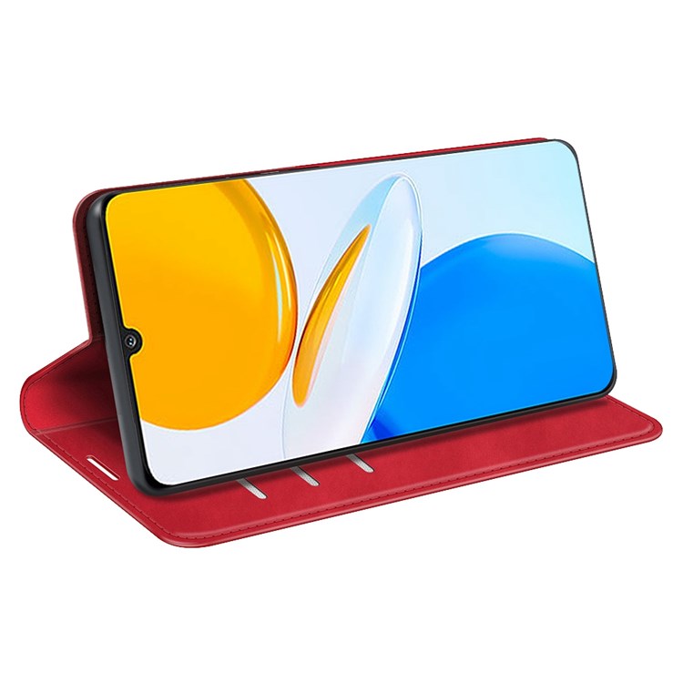 For Honor X7 Skin-touch Feeling PU Leather Cover Magnetic Auto-absorbed Phone Wallet Stand Case - Red