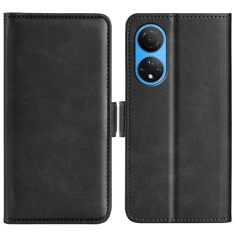 For Honor X7 Dual Clasp Textured PU Leather Phone Case Anti-drop Protective Cover with Stand Wallet - Black