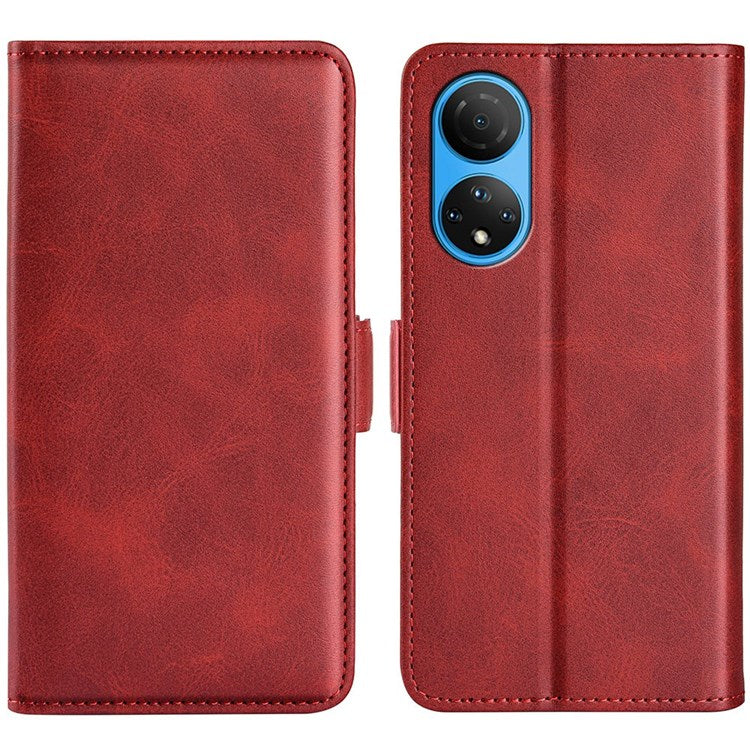 For Honor X7 Dual Clasp Textured PU Leather Phone Case Anti-drop Protective Cover with Stand Wallet - Red