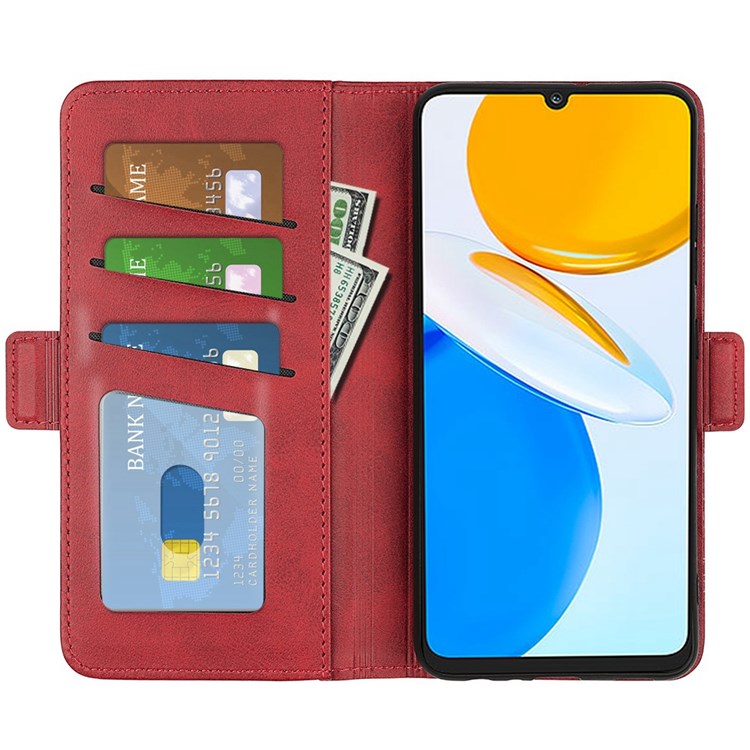 For Honor X7 Dual Clasp Textured PU Leather Phone Case Anti-drop Protective Cover with Stand Wallet - Red