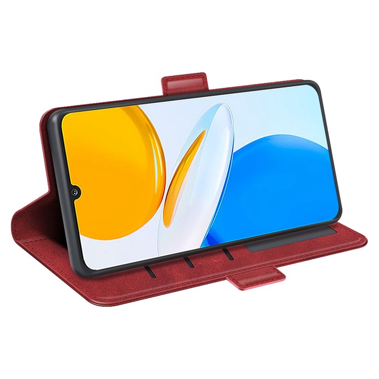 For Honor X7 Dual Clasp Textured PU Leather Phone Case Anti-drop Protective Cover with Stand Wallet - Red
