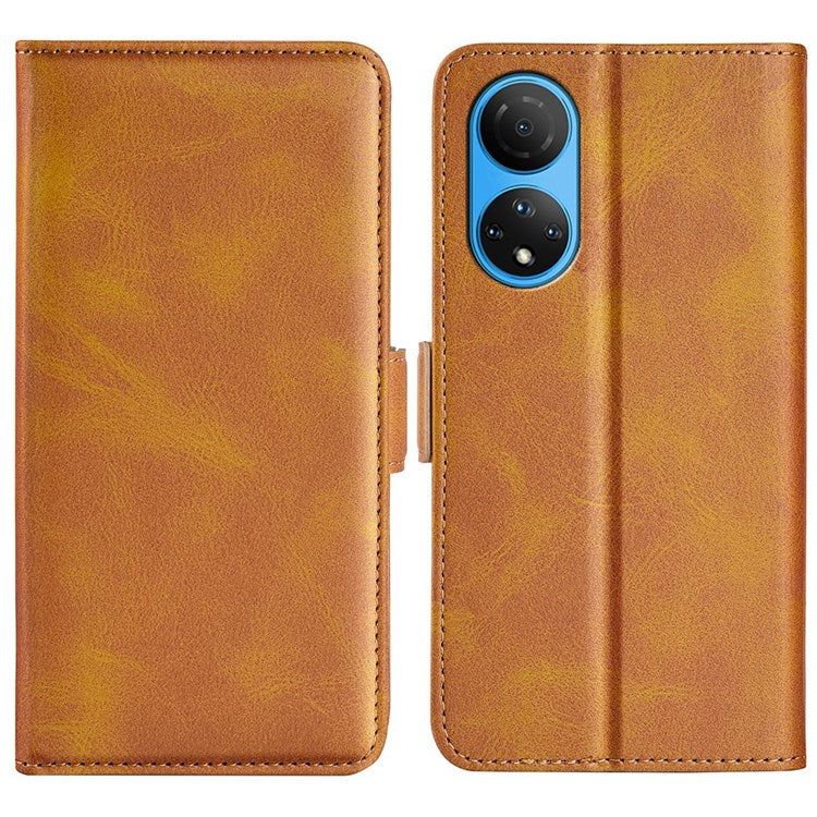 For Honor X7 Dual Clasp Textured PU Leather Phone Case Anti-drop Protective Cover with Stand Wallet - Yellow