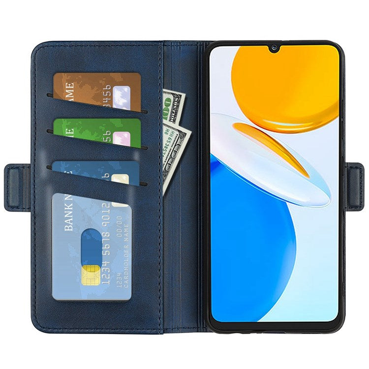For Honor X7 Dual Clasp Textured PU Leather Phone Case Anti-drop Protective Cover with Stand Wallet - Blue
