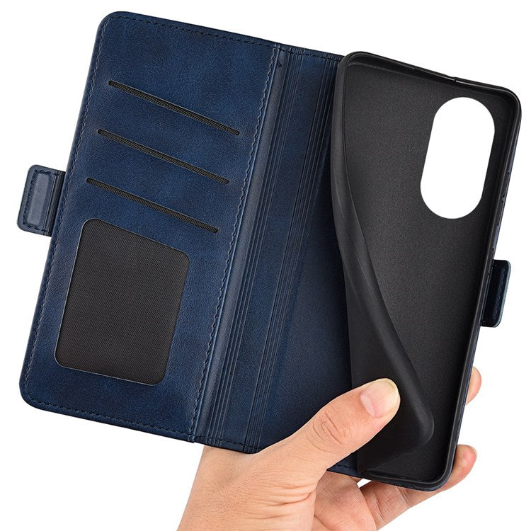 For Honor X7 Dual Clasp Textured PU Leather Phone Case Anti-drop Protective Cover with Stand Wallet - Blue