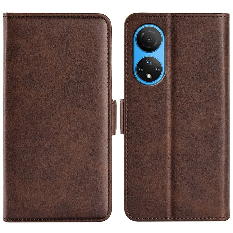 For Honor X7 Dual Clasp Textured PU Leather Phone Case Anti-drop Protective Cover with Stand Wallet - Brown
