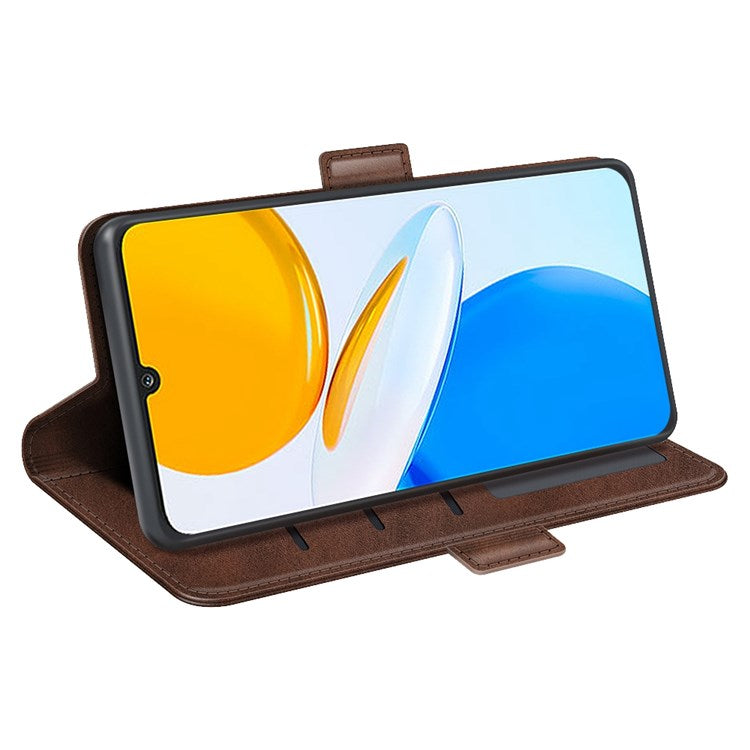 For Honor X7 Dual Clasp Textured PU Leather Phone Case Anti-drop Protective Cover with Stand Wallet - Brown