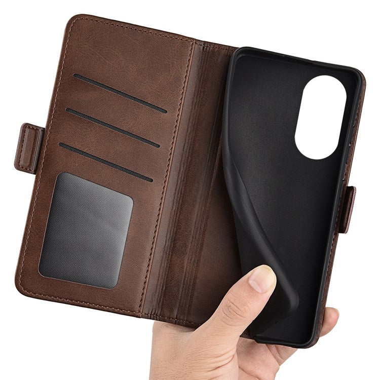 For Honor X7 Dual Clasp Textured PU Leather Phone Case Anti-drop Protective Cover with Stand Wallet - Brown