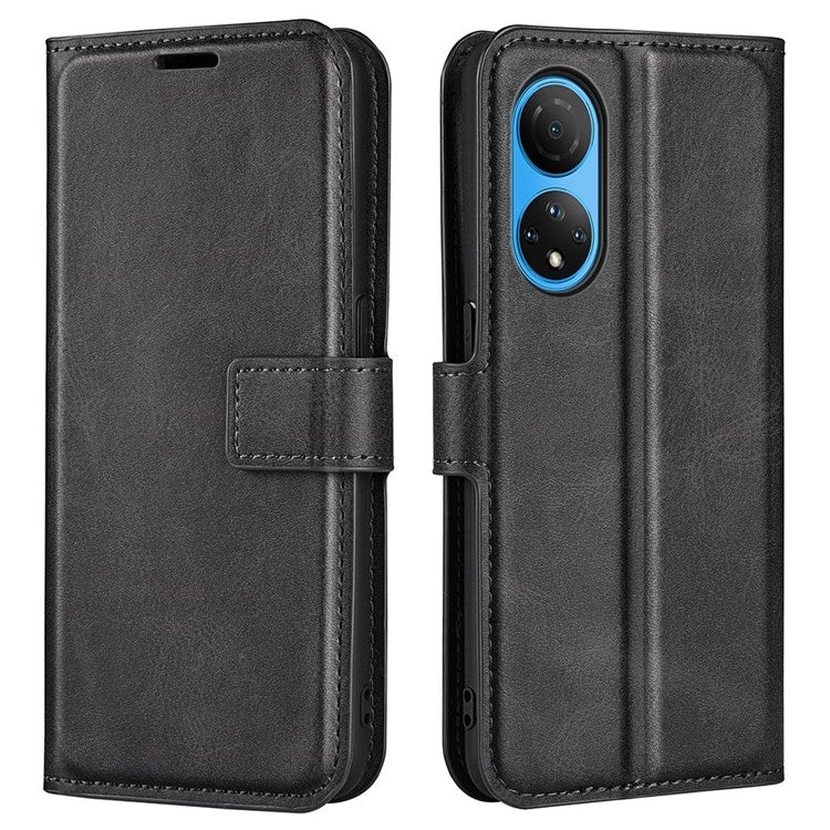 For Honor X7 Square Magnetic Clasp Textured PU Leather Cover Anti-drop Flip Stand Wallet Phone Case - Black