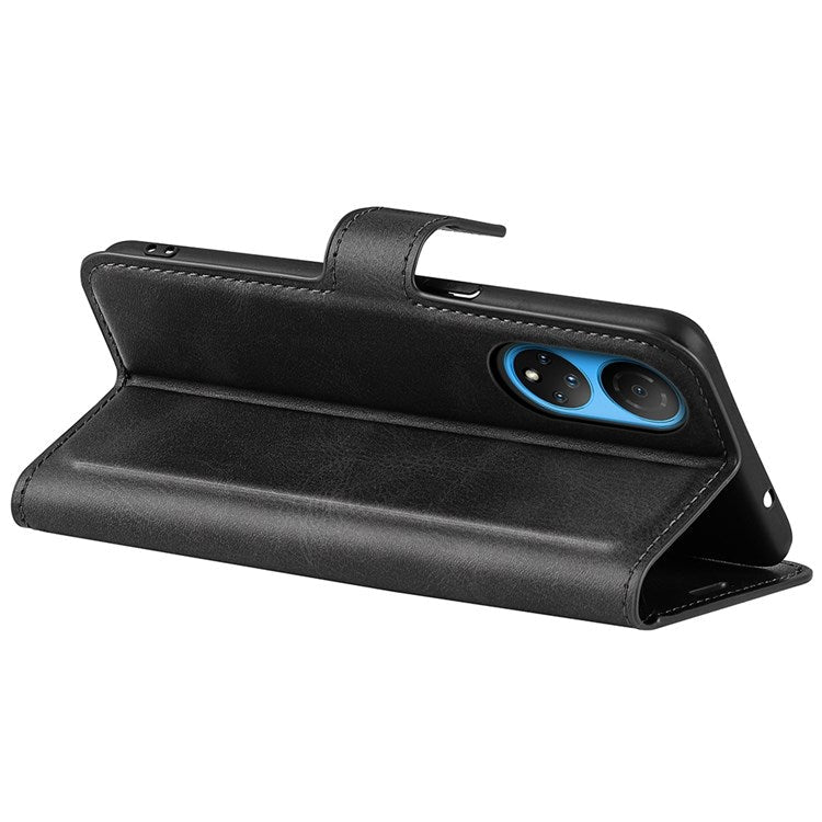 For Honor X7 Square Magnetic Clasp Textured PU Leather Cover Anti-drop Flip Stand Wallet Phone Case - Black