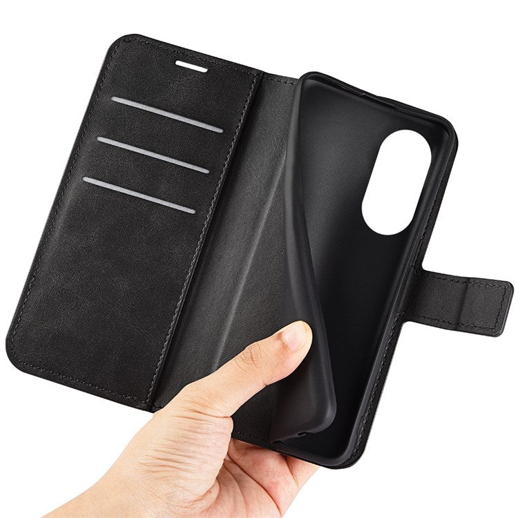 For Honor X7 Square Magnetic Clasp Textured PU Leather Cover Anti-drop Flip Stand Wallet Phone Case - Black